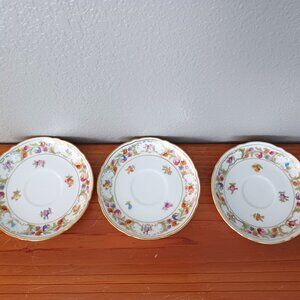 Three Vintage Shumann Dresden Flowers Empress Saucers